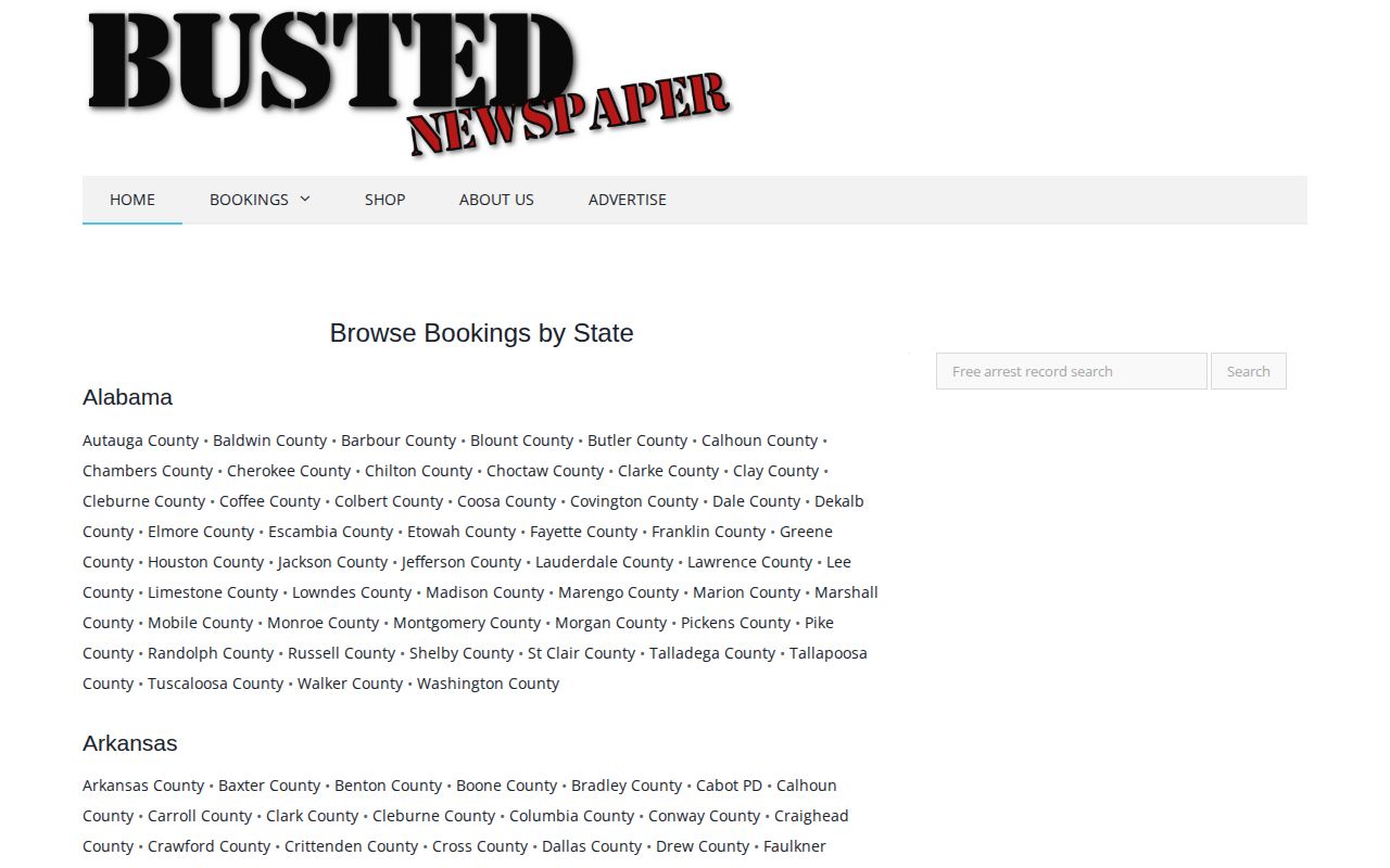 Amite County news-record search context at an unofficial Busted Newspaper index