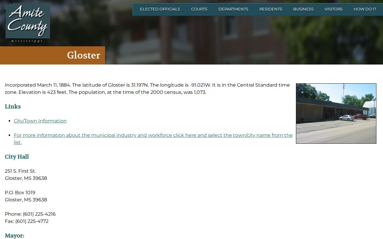 Amite County Gloster municipal arrest-record contact source