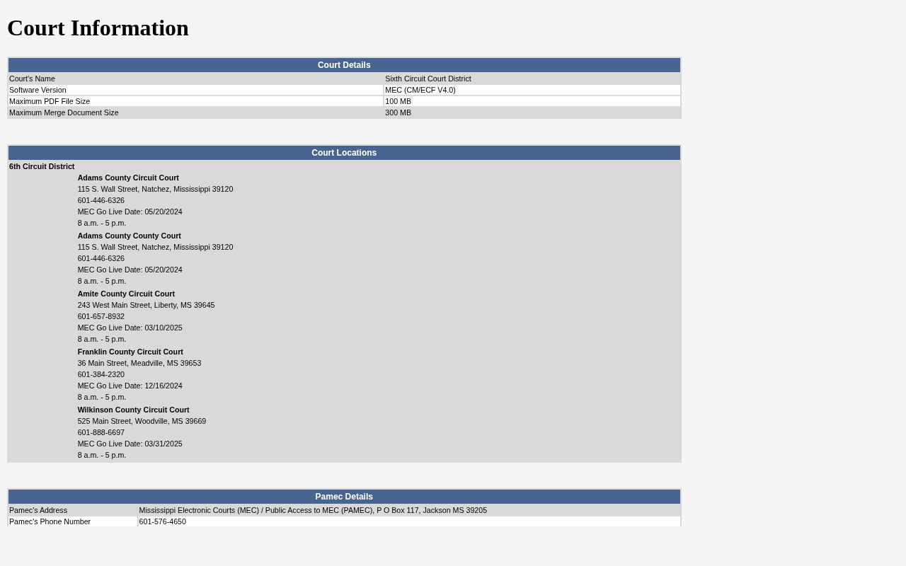 Amite County booking charge court record MEC source