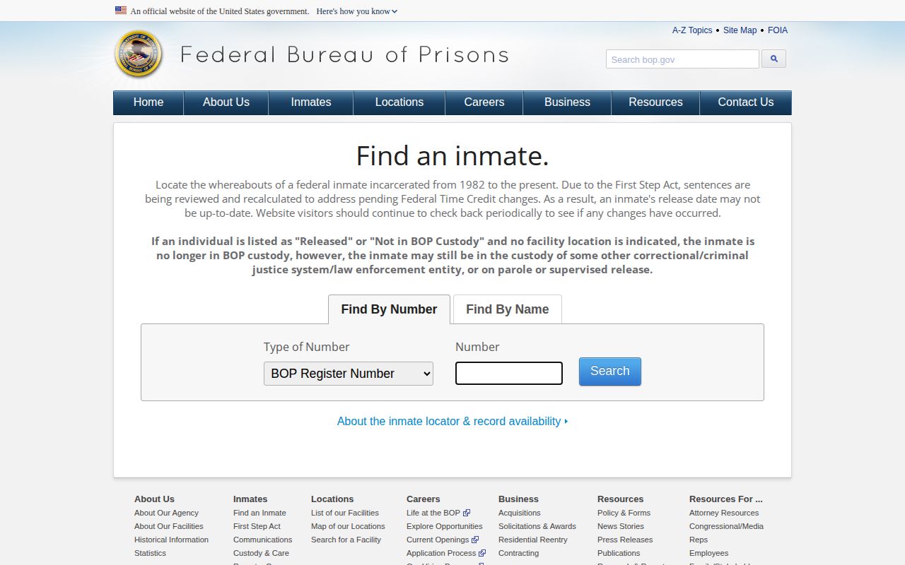 Amite County custody-record distinction shown through the Federal Bureau of Prisons locator