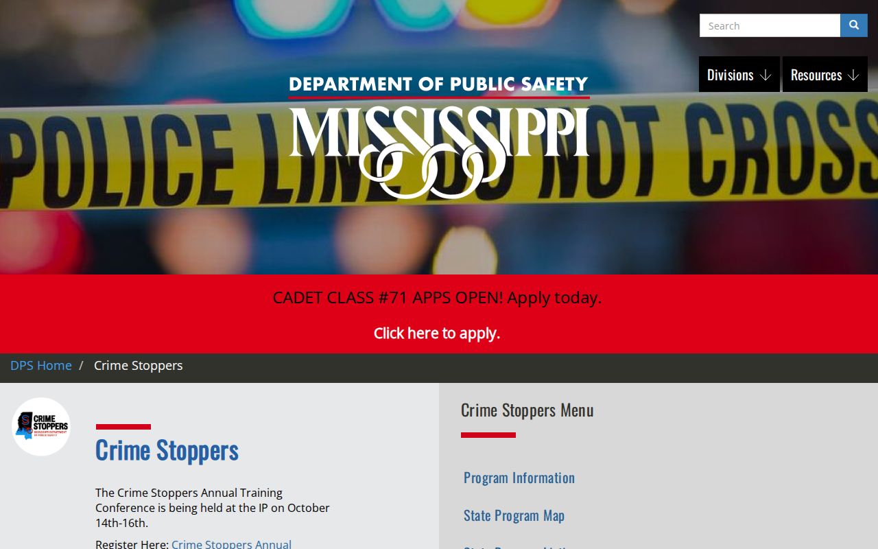 Amite County warrant-tip record source at Mississippi Crime Stoppers